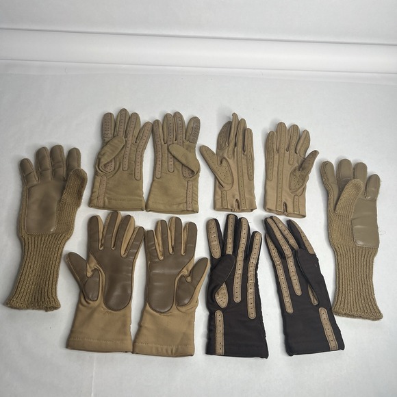 VTG Lot 5 Pair Gloves Isotoner by Aris Nylon Spandex Acrylic Brown Tan Knit - Picture 2 of 10